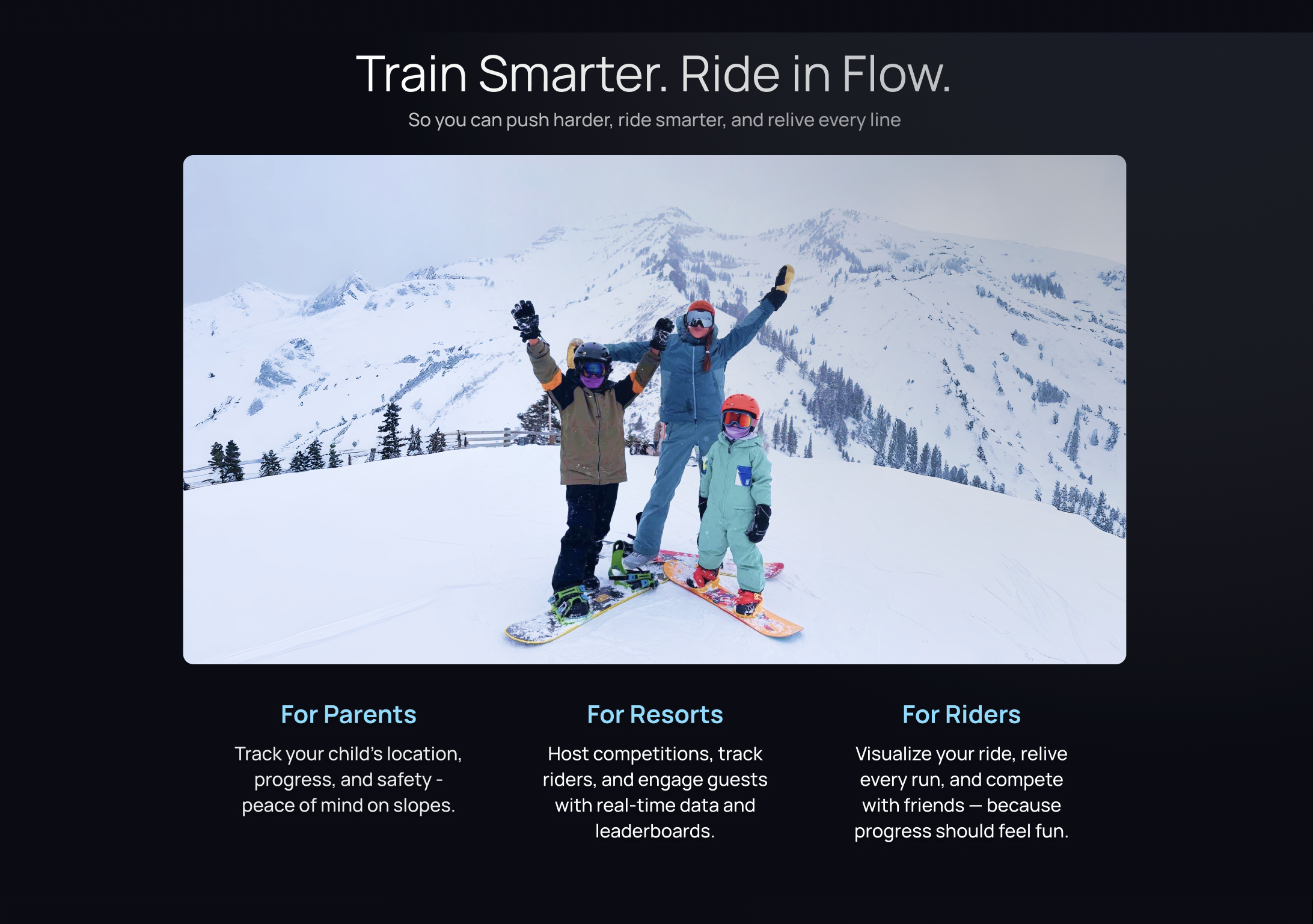 Flowmersion hero with parents, resorts, and riders value props